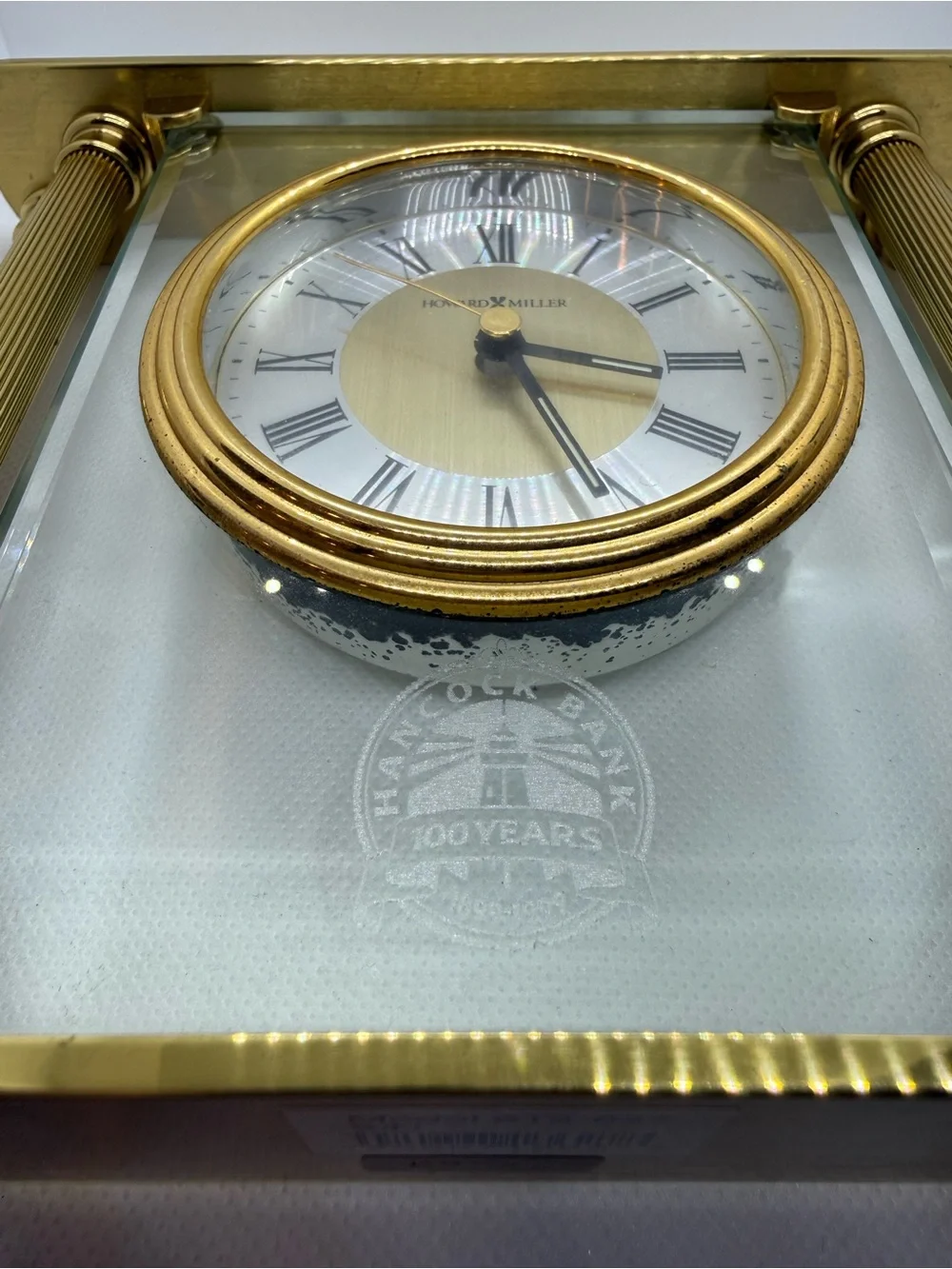 Howard Miller Gold Glass Mantel Clock - Classic Roman Dial